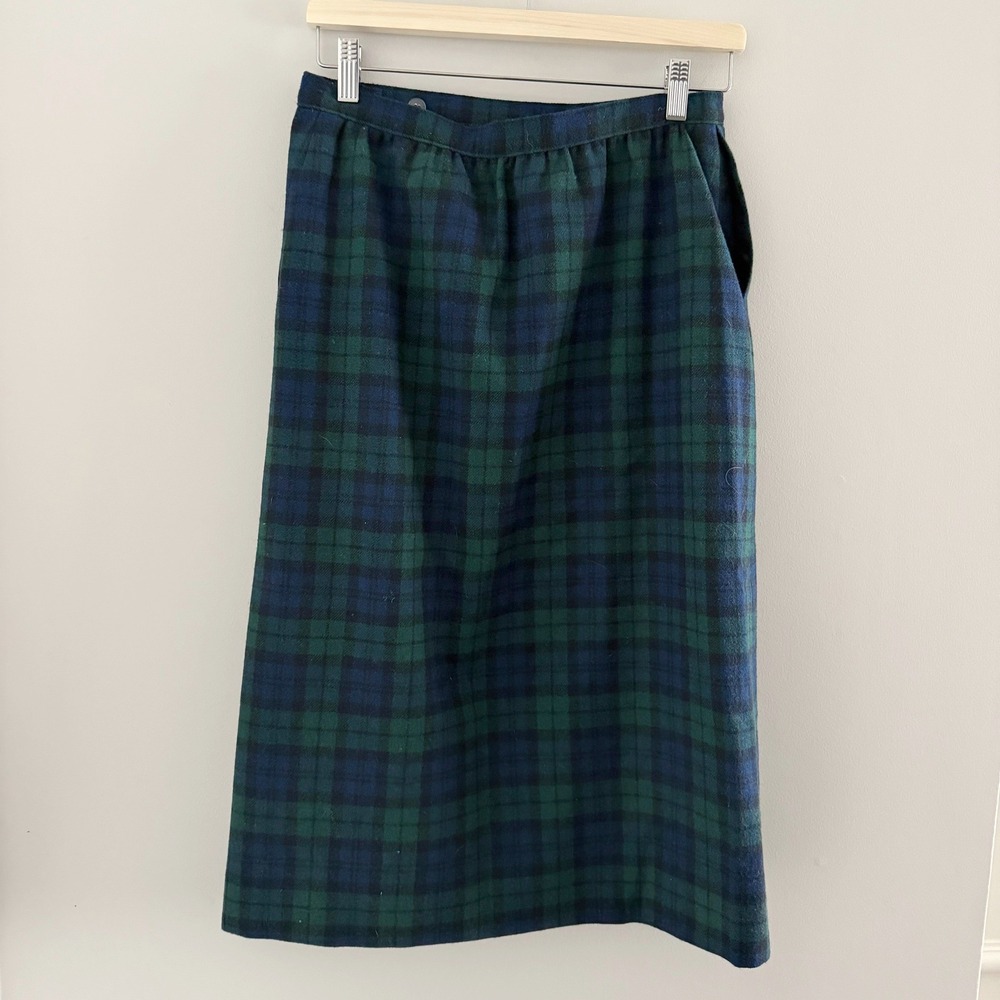 Pendleton Black Watch Tartan Wool Midi Skirt Plaid High Waist Vintage USA 10